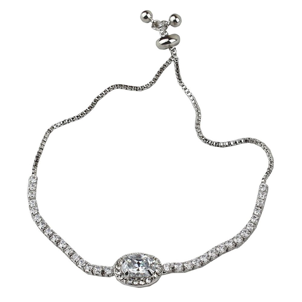 Oval-Cut Cubic Zirconia Friendship Slider Bracelet Silver Toned NWT - Picture 2 of 4
